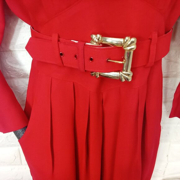 Vintage '80s Nina Piccalino Dress Power Shoulder Cut-outs Pockets Pleats (M/8) - Picture 12 of 15